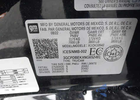 2022 Chevrolet Silverado 1500 4Wd Short Bed Custom/4Wd Standard Bed Custom z USA, uszkodzony, nr VIN 3GCPDBEKXNG652491